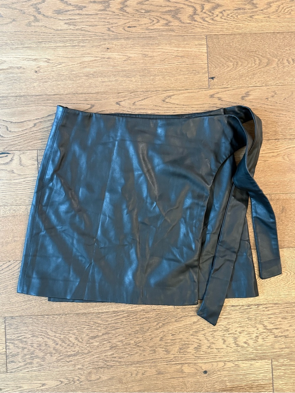 Mango Black Faux Leather Mini Wrap Skirt with Side Tie